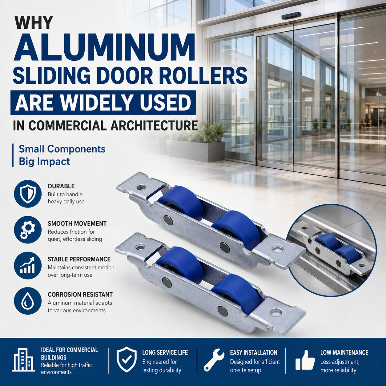  Varför aluminium skjutdörrsrullar används i stor utsträckning i kommersiell arkitektur